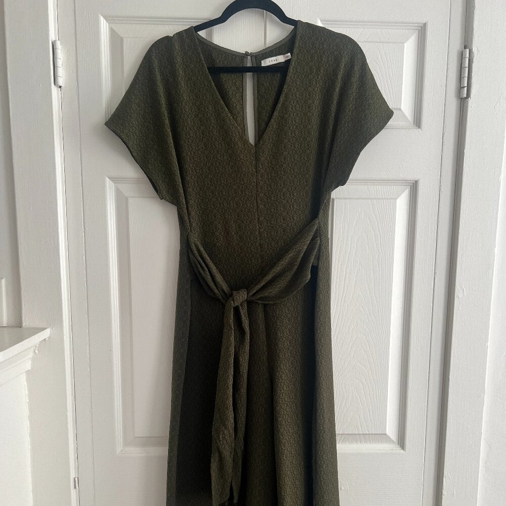LUSH V-Neck Wide Leg Cropped Length Jumpsuit, Forest Green, Sz M